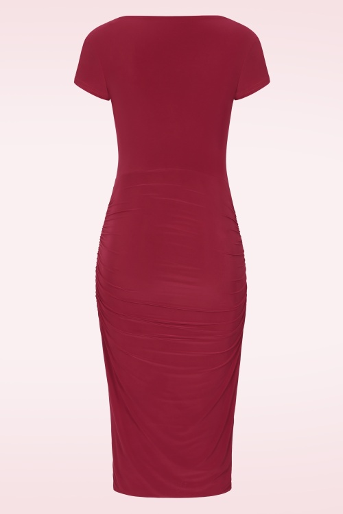 Vintage Chic for Topvintage - Topvintage exclusive ~ Ruby Curve Crush slinky pencil jurk in rood 3