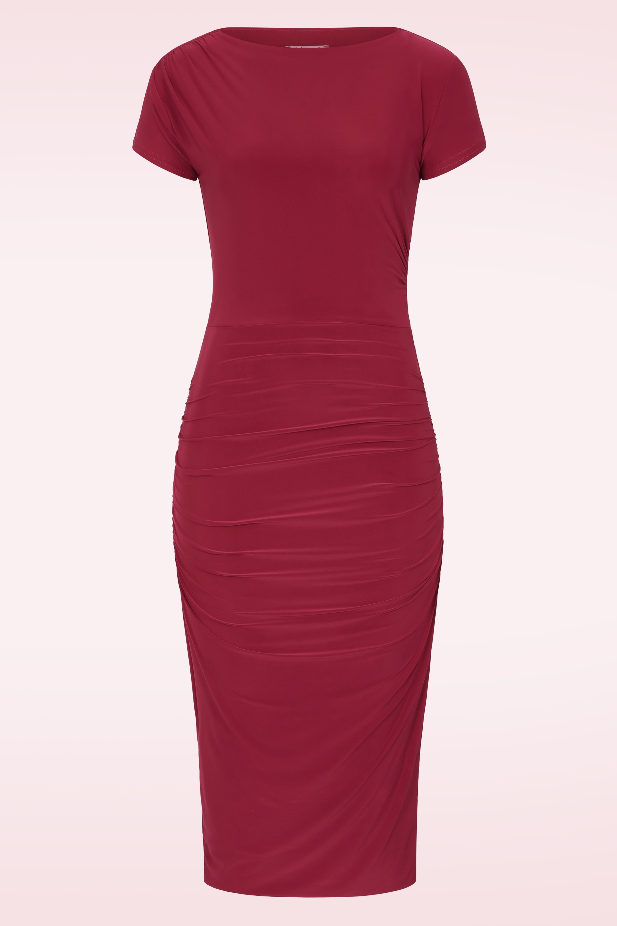 Vintage Chic for Topvintage - Topvintage exclusive ~ Ruby Curve Crush slinky pencil jurk in rood