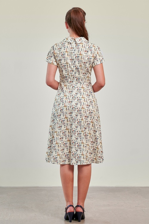 Banned Retro - Shirley Seaside swing jurk in crème  2