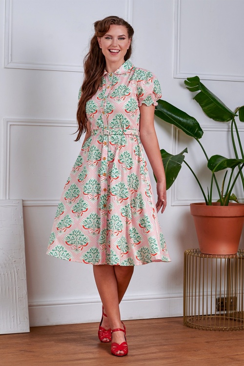 Banned Retro - Star Folk swing jurk in lichtroze