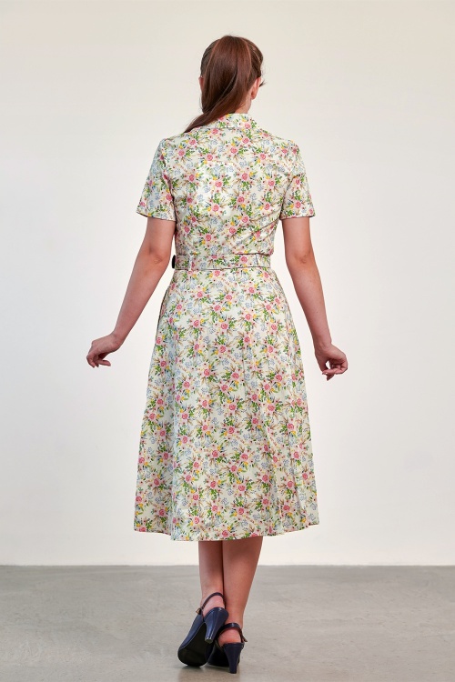 Banned Retro - Kate Bloom swing jurk in crème en multi 4