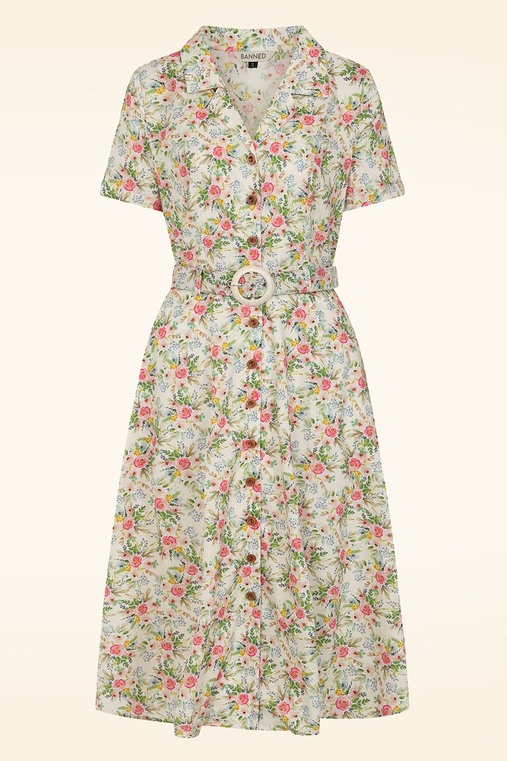 Banned Retro - Kate Bloom swing jurk in crème en multi 2