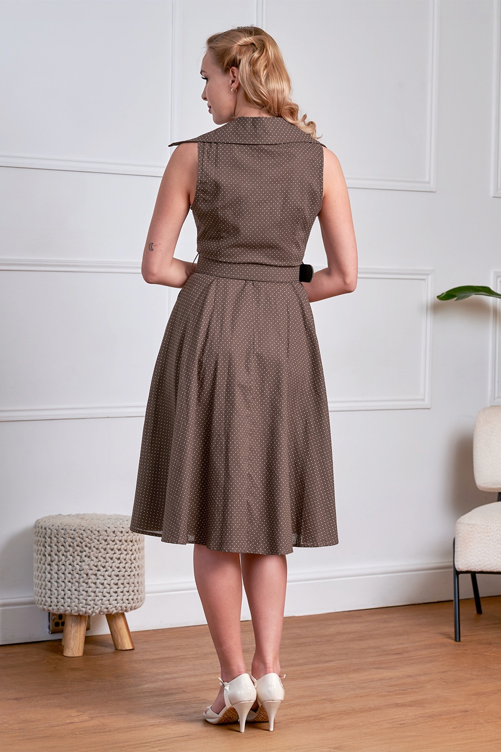 Banned Retro - Derby Belle wikkeljurk in bruin 4