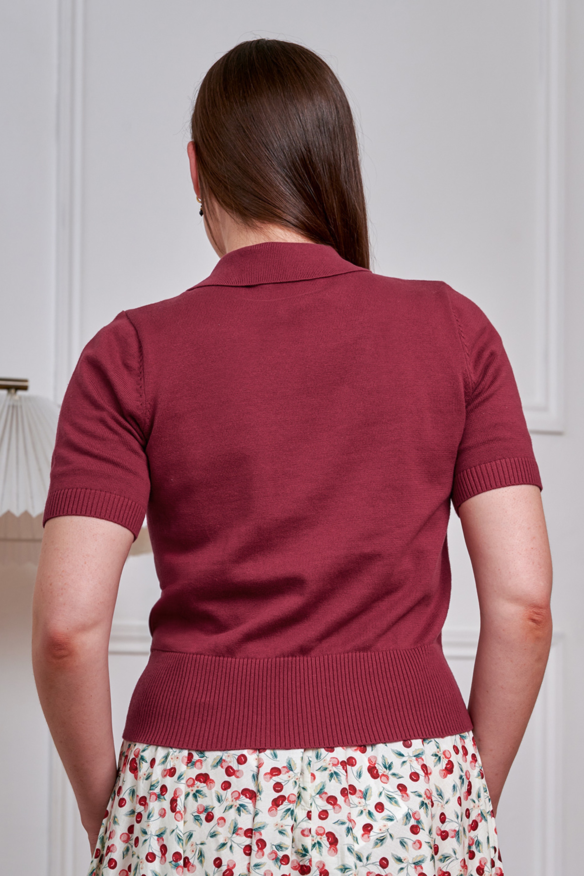 Banned Retro - Rosanna gebreide top van katoen in bordeauxrood 4