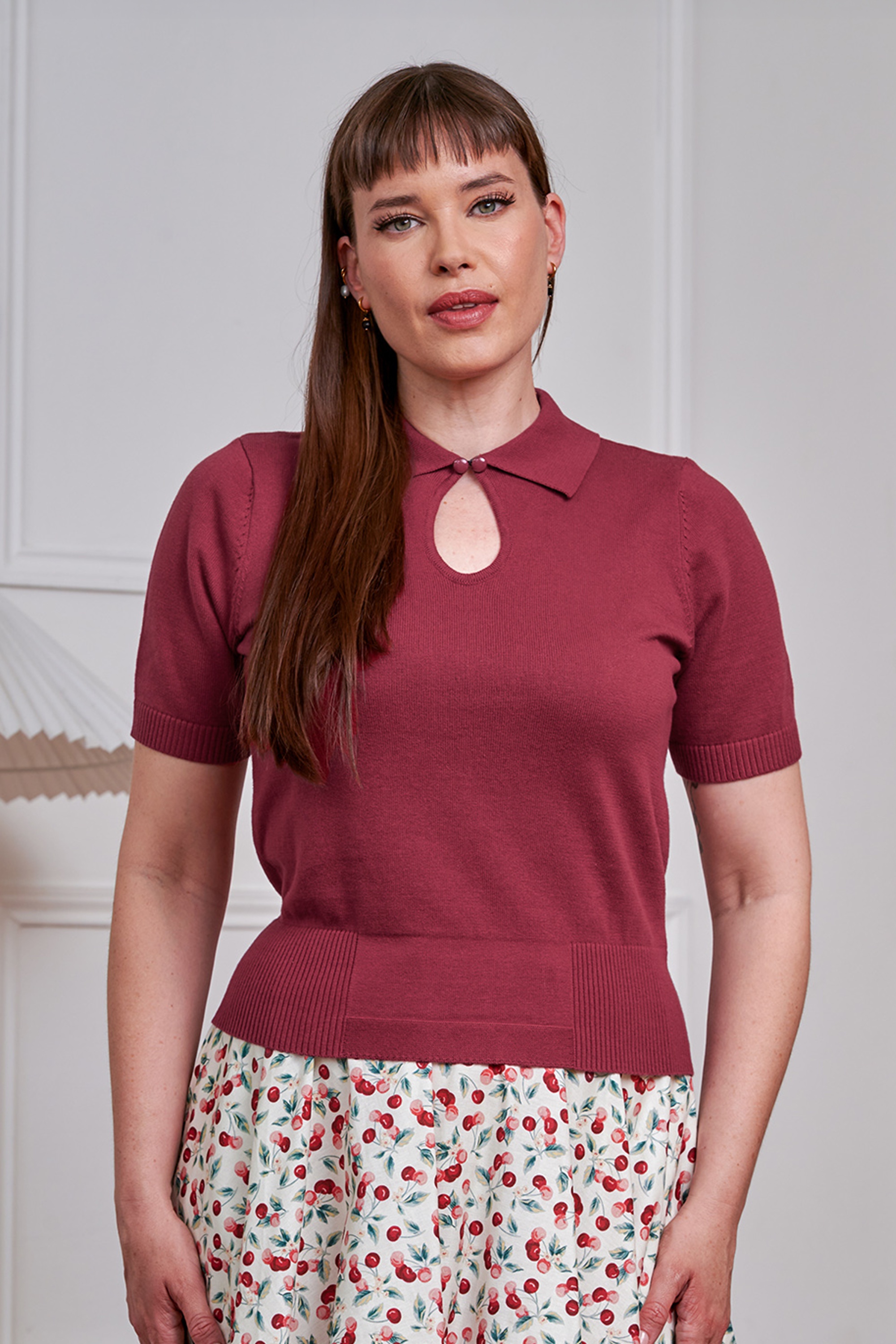 Banned Retro - Rosanna gebreide top van katoen in bordeauxrood