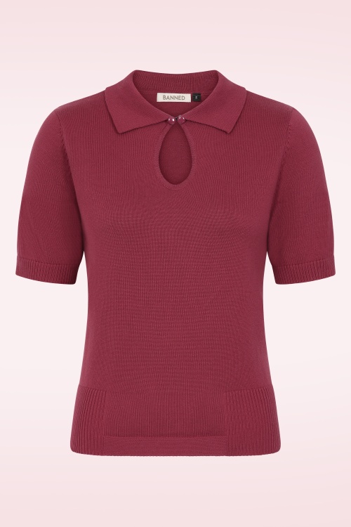 Banned Retro - Rosanna gebreide top van katoen in bordeauxrood 2