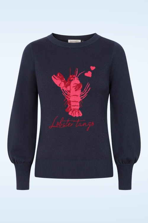 Banned Retro - Joy Lobster gebreide trui in navy 2