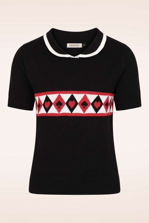 Banned Retro - Mila Ace gebreid truitje in zwart 2