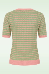 Banned Retro - Serena gebreid truitje van katoen in groen en roze 5