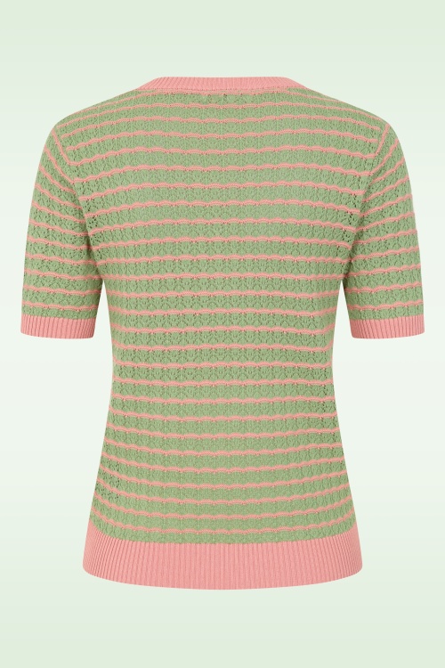 Banned Retro - Serena gebreid truitje van katoen in groen en roze 5
