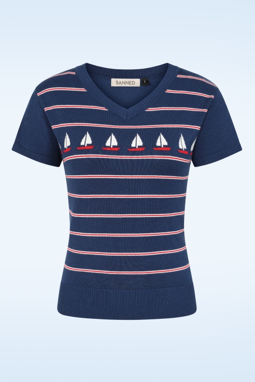 Banned Retro - Marine Molly gebreid truitje in navy 2