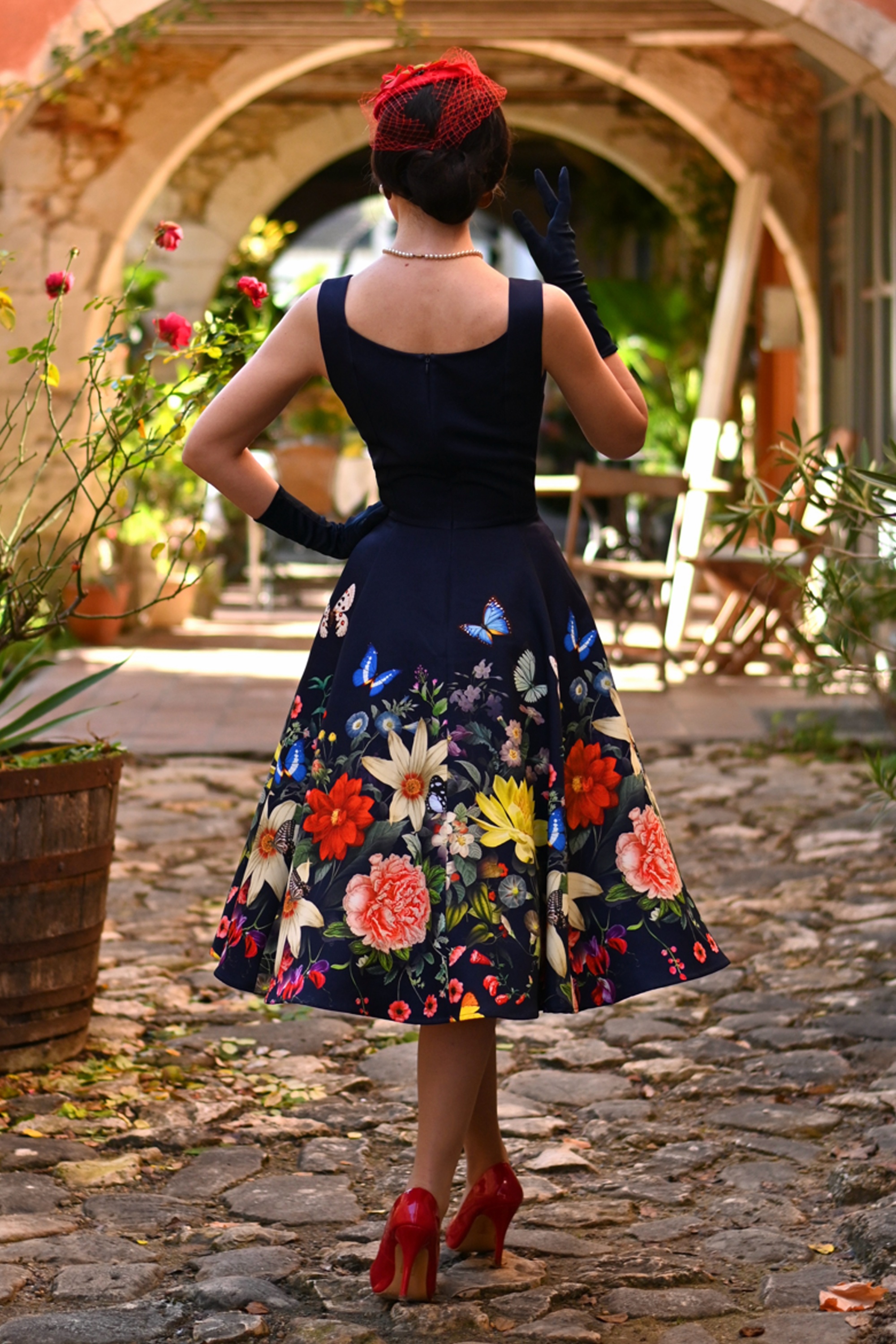 Hearts & Roses - Enchanted Garden swing jurk in marineblauw 3