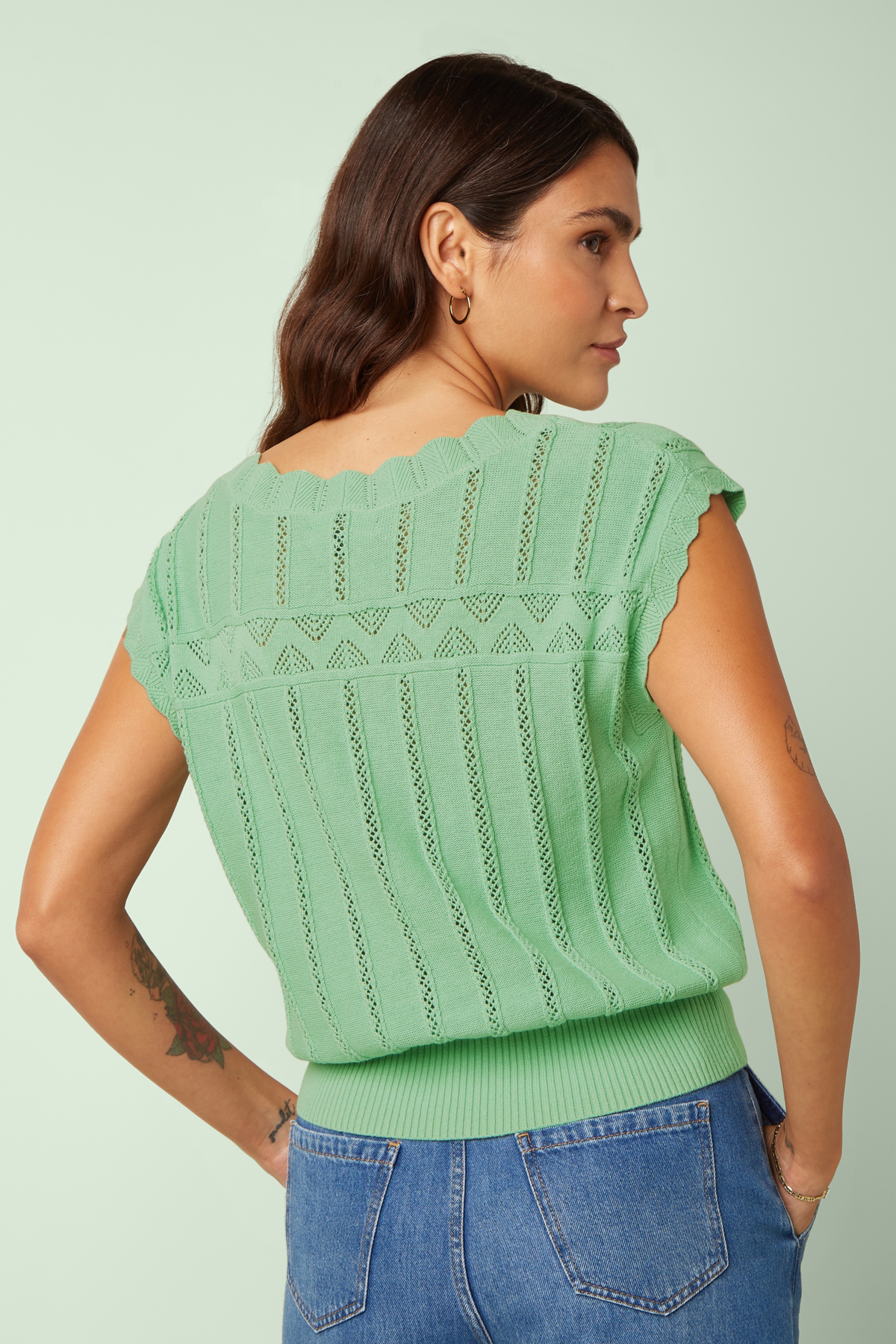 King Louie - Liora Rocky Ajour top in minty meadow 3