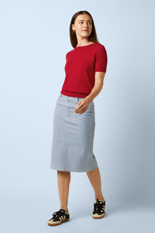 King Louie - Prisca Corner Stripe rok in denim blauw