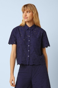 King Louie - Evelina Brava Broderie blouse in beacon blauw