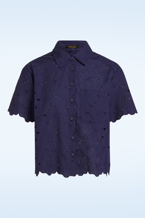 King Louie - Evelina Brava Broderie blouse in beacon blauw 3