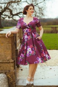 Hearts & Roses - Berry Blossom swing jurk in donker magenta