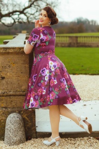 Hearts & Roses - Berry Blossom swing jurk in donker magenta 4