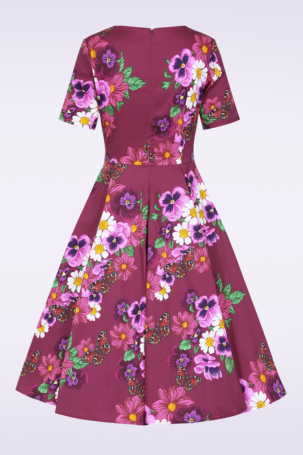 Hearts & Roses - Berry Blossom swing jurk in donker magenta 5