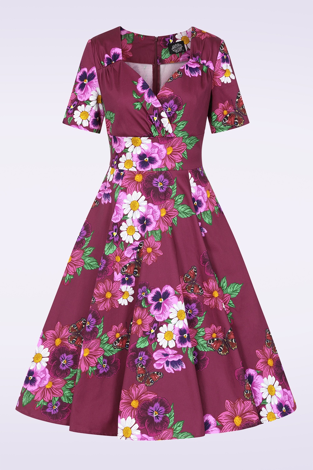 Hearts & Roses - Berry Blossom swing jurk in donker magenta 2