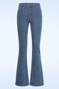 Zilch - Dora katoenen flared jeans in gewassen middenblauw