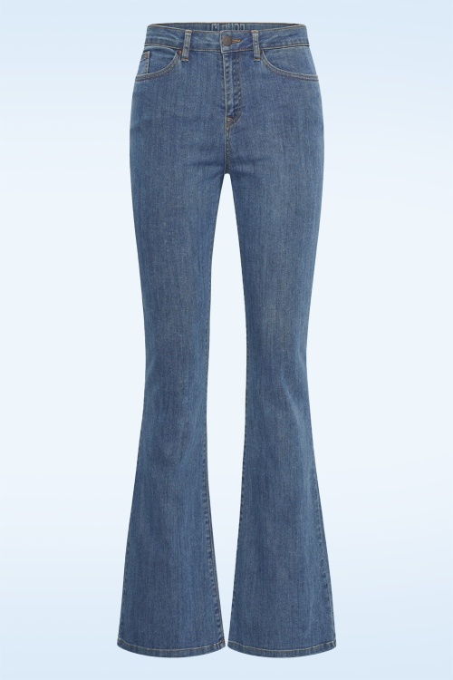 Zilch - Dora katoenen flared jeans in gewassen middenblauw