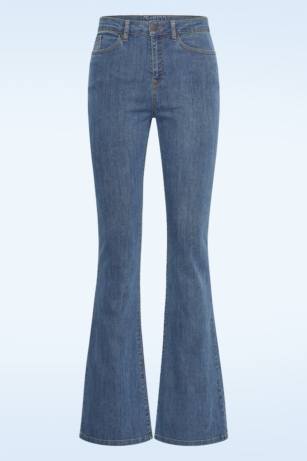 Zilch - Dora katoenen flared jeans in gewassen middenblauw