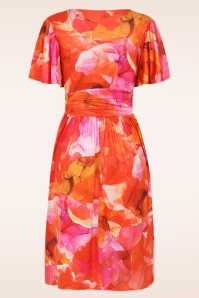 Vintage Chic for Topvintage - Topvintage exclusive ~ Irene aquarel overslag swing jurk in oranje en roze 3
