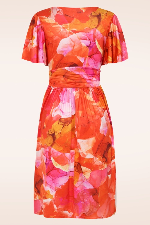 Vintage Chic for Topvintage - Topvintage exclusive ~ Irene aquarel overslag swing jurk in oranje en roze 3