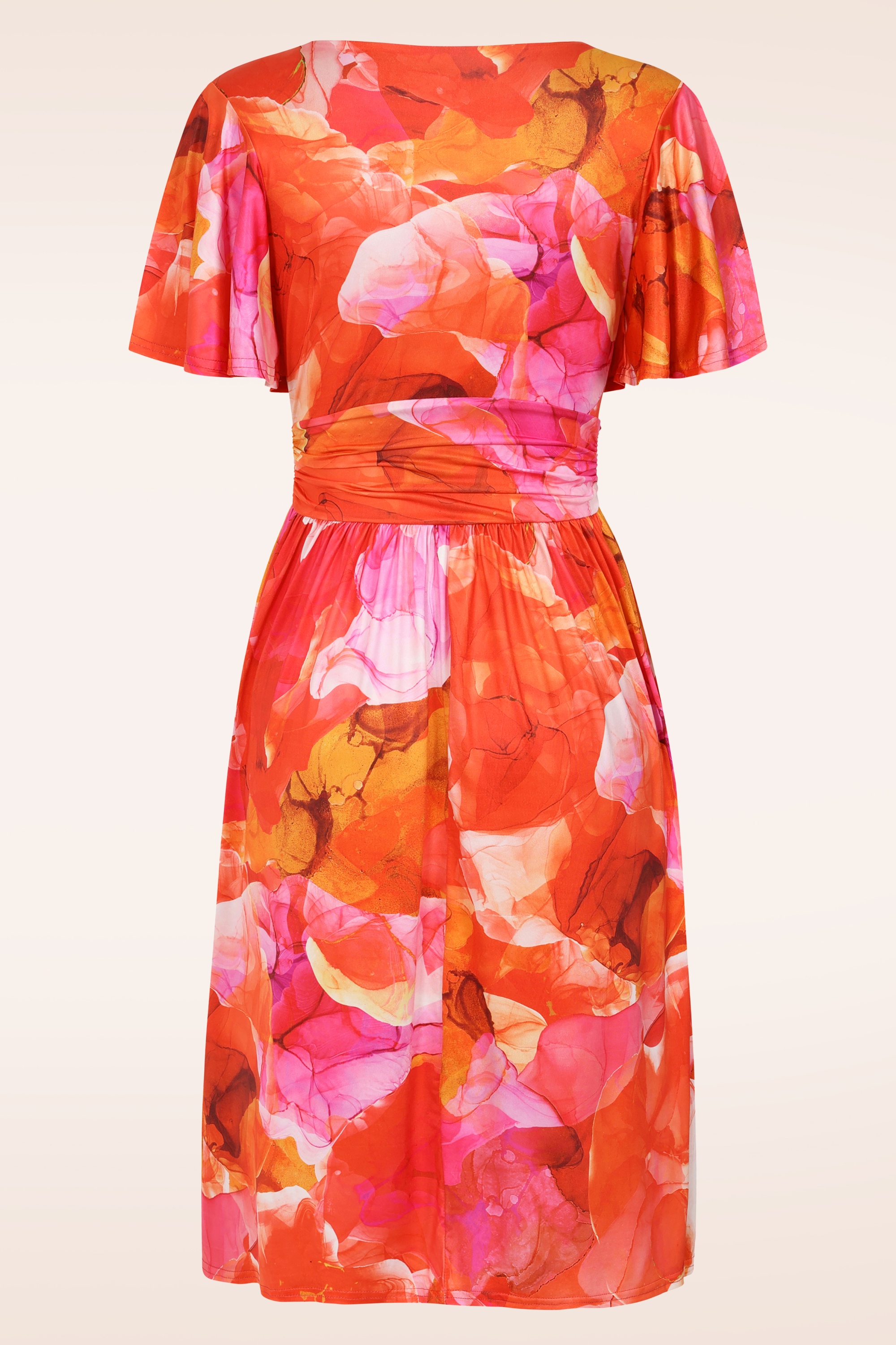Vintage Chic for Topvintage - Topvintage exclusive ~ Irene aquarel overslag swing jurk in oranje en roze 3