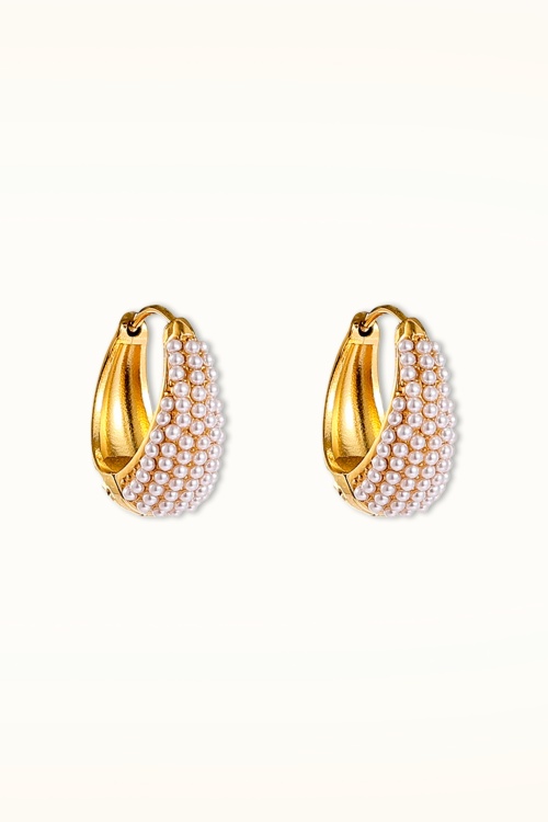 Day&Eve by Go Dutch Label - Pearly Drop Hoop oorbellen in goud 2