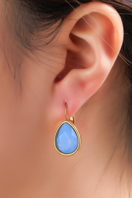 Day&Eve by Go Dutch Label - French Hook Big Drop Stone oorbellen in blauw