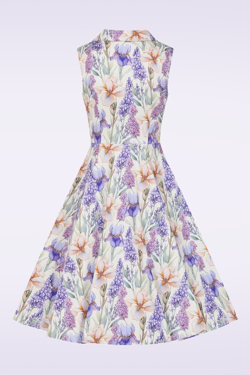 Hearts & Roses - Lavender Fields swing jurk in crème en paars 4