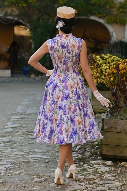 Hearts & Roses - Lavender Fields swing jurk in crème en paars 5