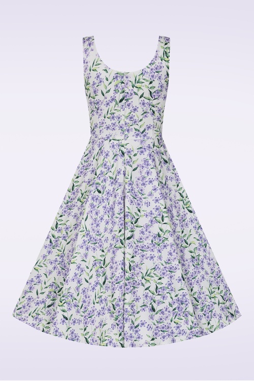 Hearts & Roses - Violet Whisper swing jurk in wit en paars 5