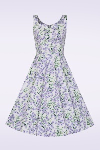 Hearts & Roses - Violet Whisper swing jurk in wit en paars 2