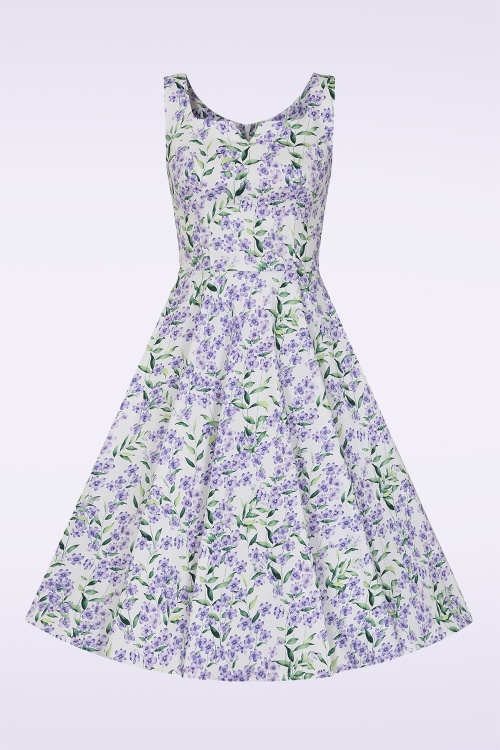 Hearts & Roses - Violet Whisper swing jurk in wit en paars 2