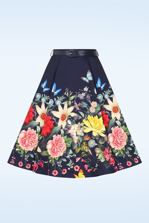 Hearts & Roses - Enchanted Garden swing rok in marineblauw