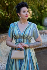 Miss Candyfloss - Estee Aquan gestreepte swing jurk in aqua  2