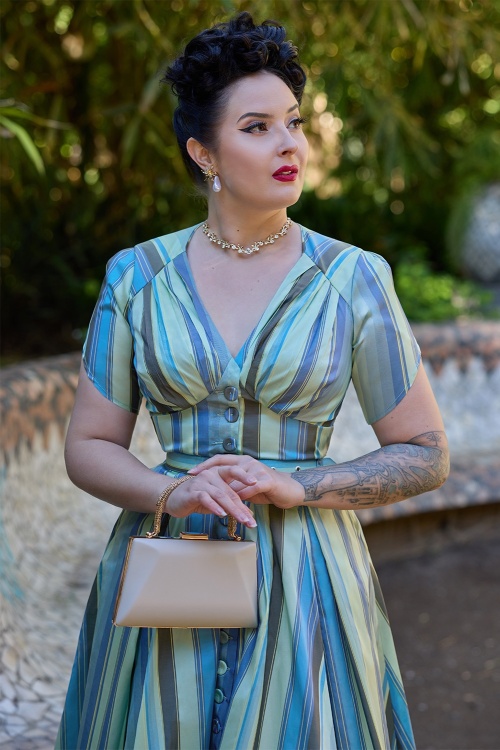 Miss Candyfloss - Estee Aquan gestreepte swing jurk in aqua  2