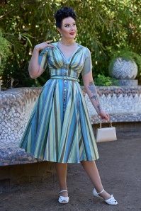 Miss Candyfloss - Estee Aquan gestreepte swing jurk in aqua 