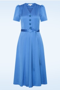 Very Cherry - Magnolia Essenza Satin midi jurk in azuur