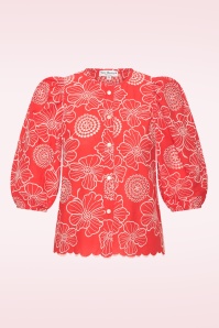Very Cherry - Betsy Calina klaproos katoenen broderie blouse in koraal 2