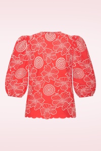 Very Cherry - Betsy Calina klaproos katoenen broderie blouse in koraal 4