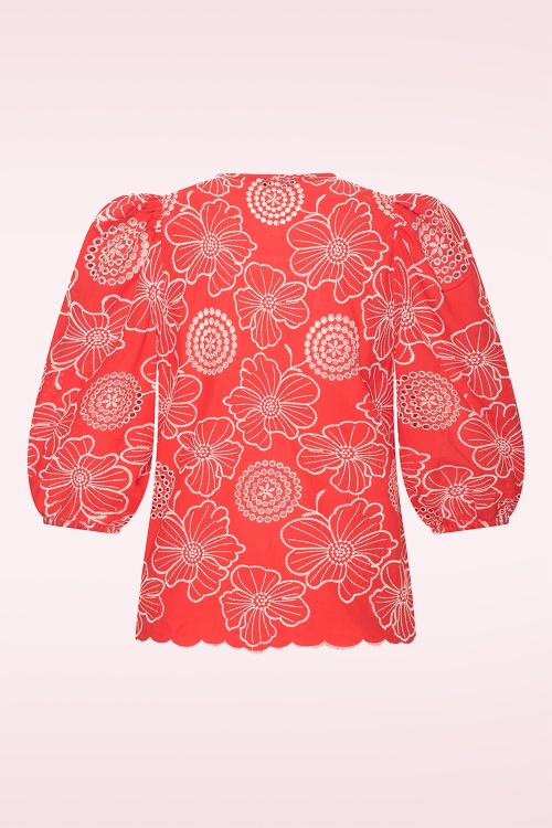 Very Cherry - Betsy Calina klaproos katoenen broderie blouse in koraal 4