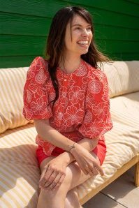 Very Cherry - Betsy Calina klaproos katoenen broderie blouse in koraal 3