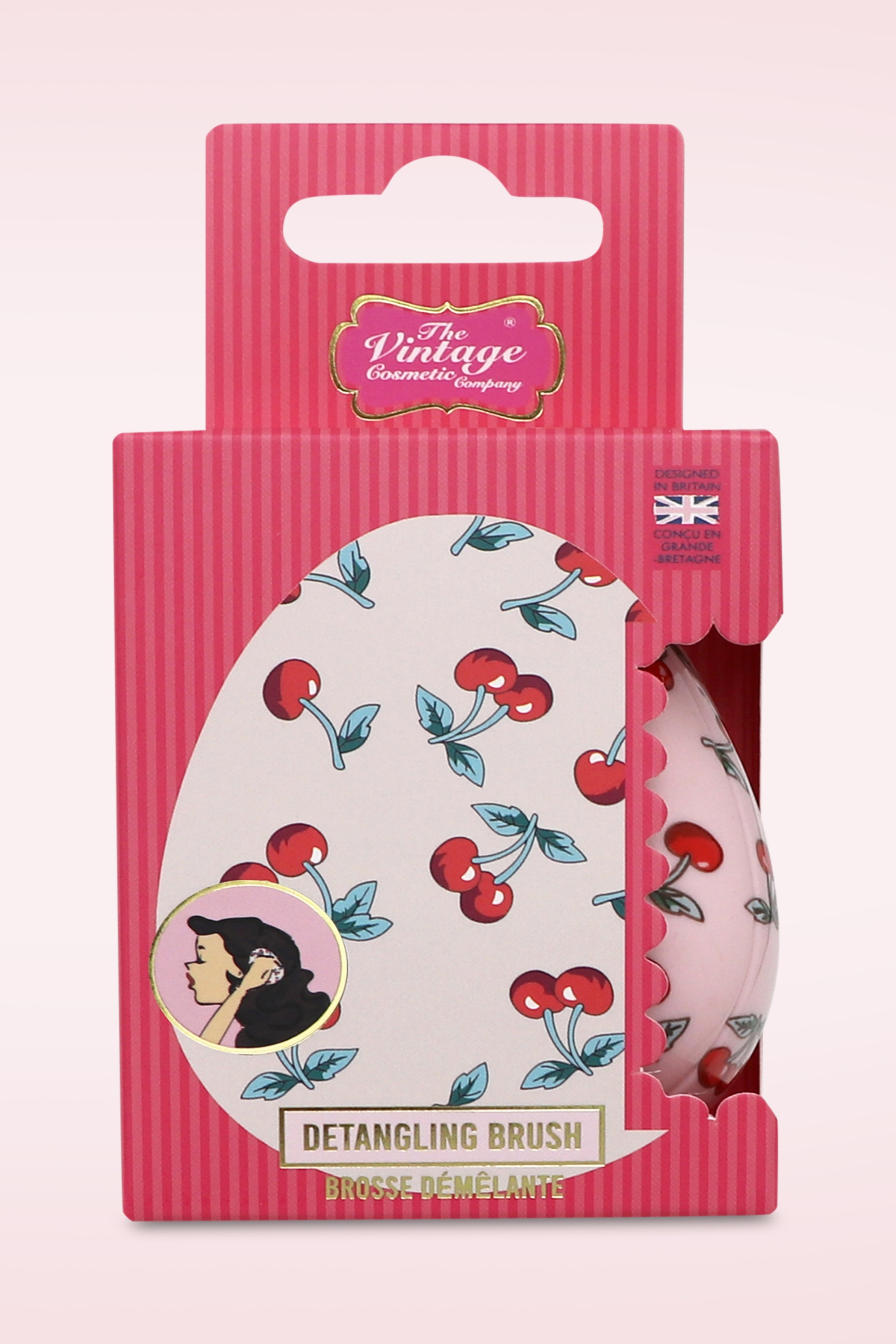 The Vintage Cosmetic Company - Ontwarrende borstel met kersjes in roze 2