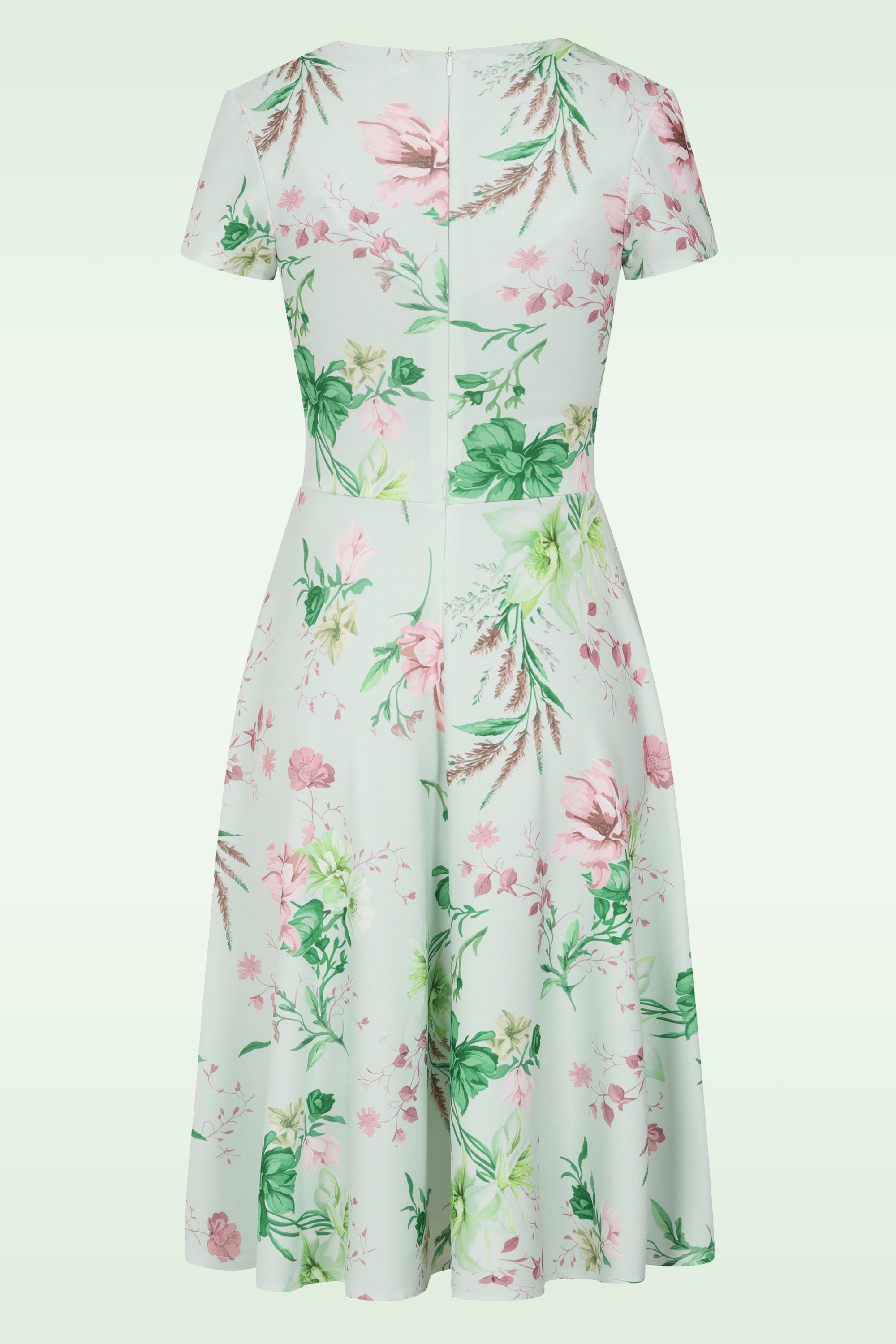 Vintage Chic for Topvintage - Topvintage exclusive ~ Esmeralda Flower swing jurk in zachtgroen 3