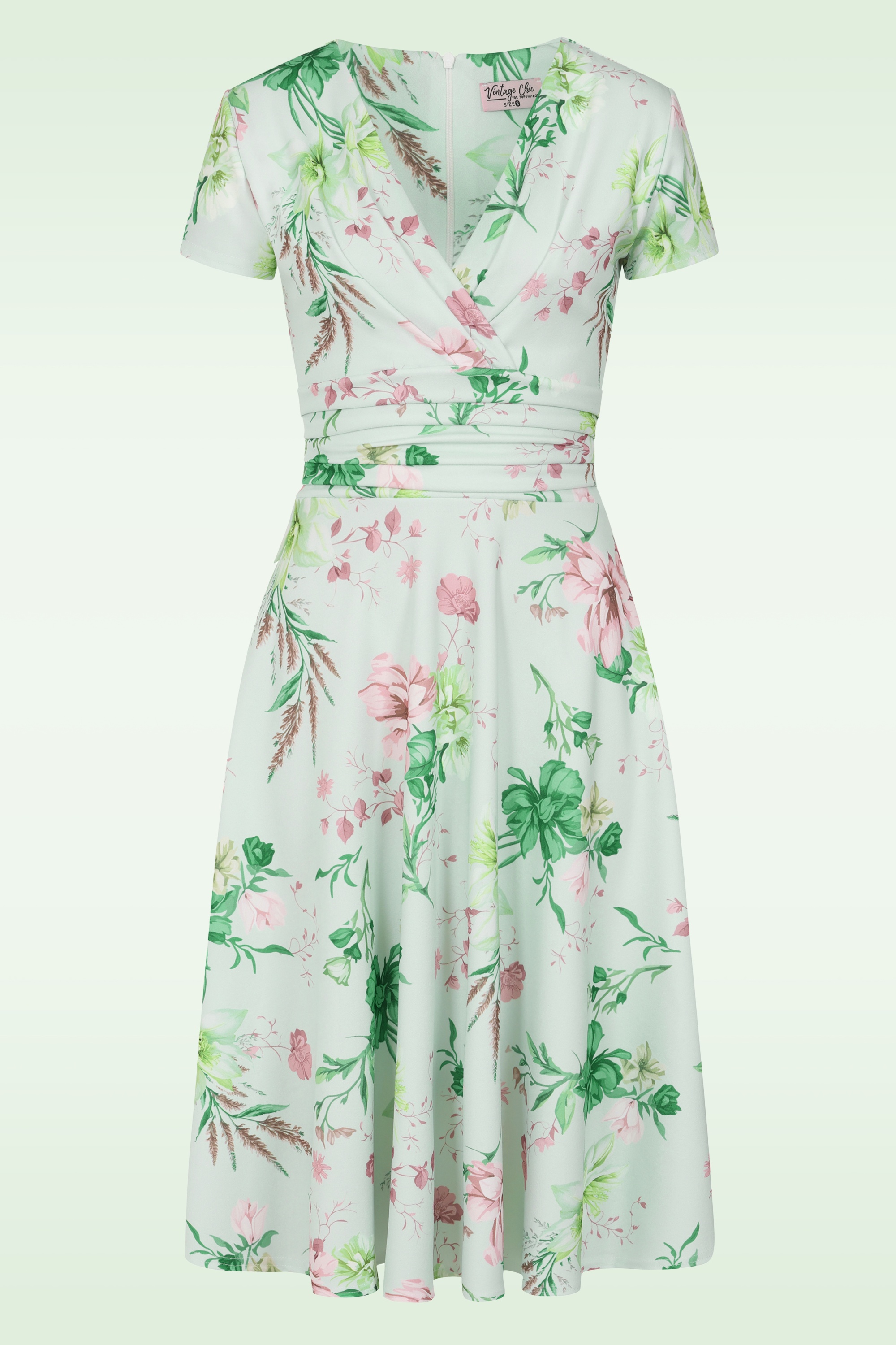 Vintage Chic for Topvintage - Topvintage exclusive ~ Esmeralda Flower swing jurk in zachtgroen