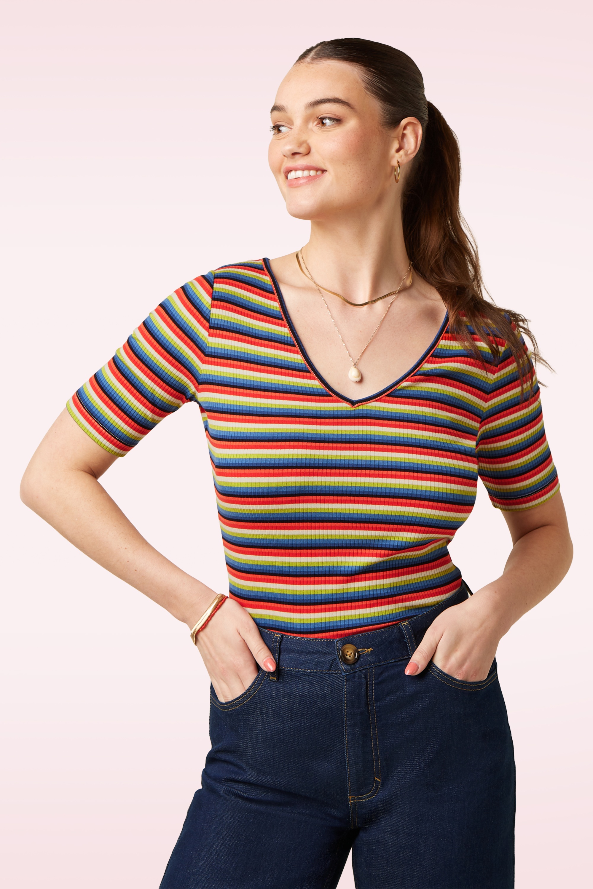 King Louie - Carice Samui gestreepte V top in bluing